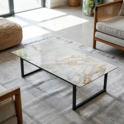 Tulup Plateau en verre trempé 140x70 cm Marbre élégant avec veines- Plateau En Verre