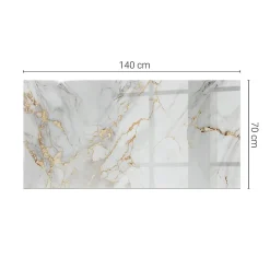 Tulup Plateau en verre trempé 140x70 cm Marbre élégant avec veines- Plateau En Verre