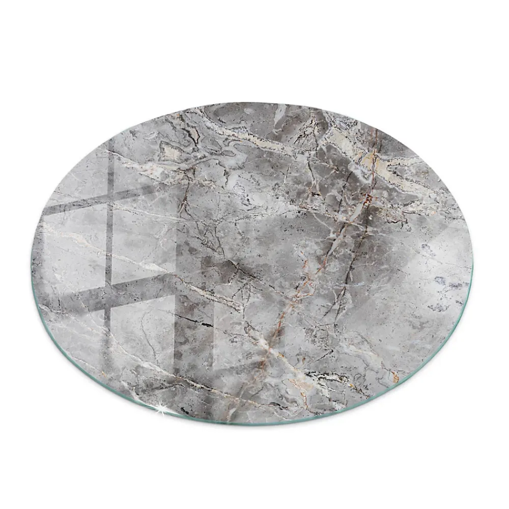 Tulup Plateau en verre trempé fi80 cm Motif naturel de marbre- Plateau En Verre