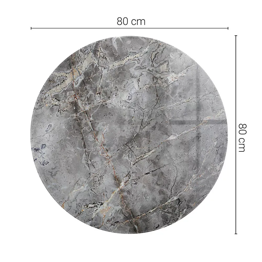 Tulup Plateau en verre trempé fi80 cm Motif naturel de marbre- Plateau En Verre