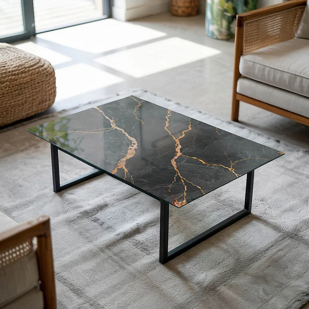 Tulup Plateau En Verre<Plateau en verre trempé 80x60 cm Motif marbré avec veines