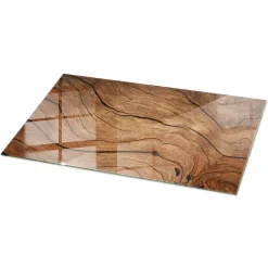 Tulup Plateau en verre trempé 140x70 cm Motif bois- Plateau En Verre