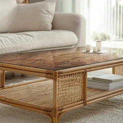 Tulup Plateau en verre trempé 140x70 cm Motif bois- Plateau En Verre