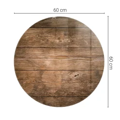Tulup Plateau en verre trempé fi60 cm Structure de planches en bois- Plateau En Verre