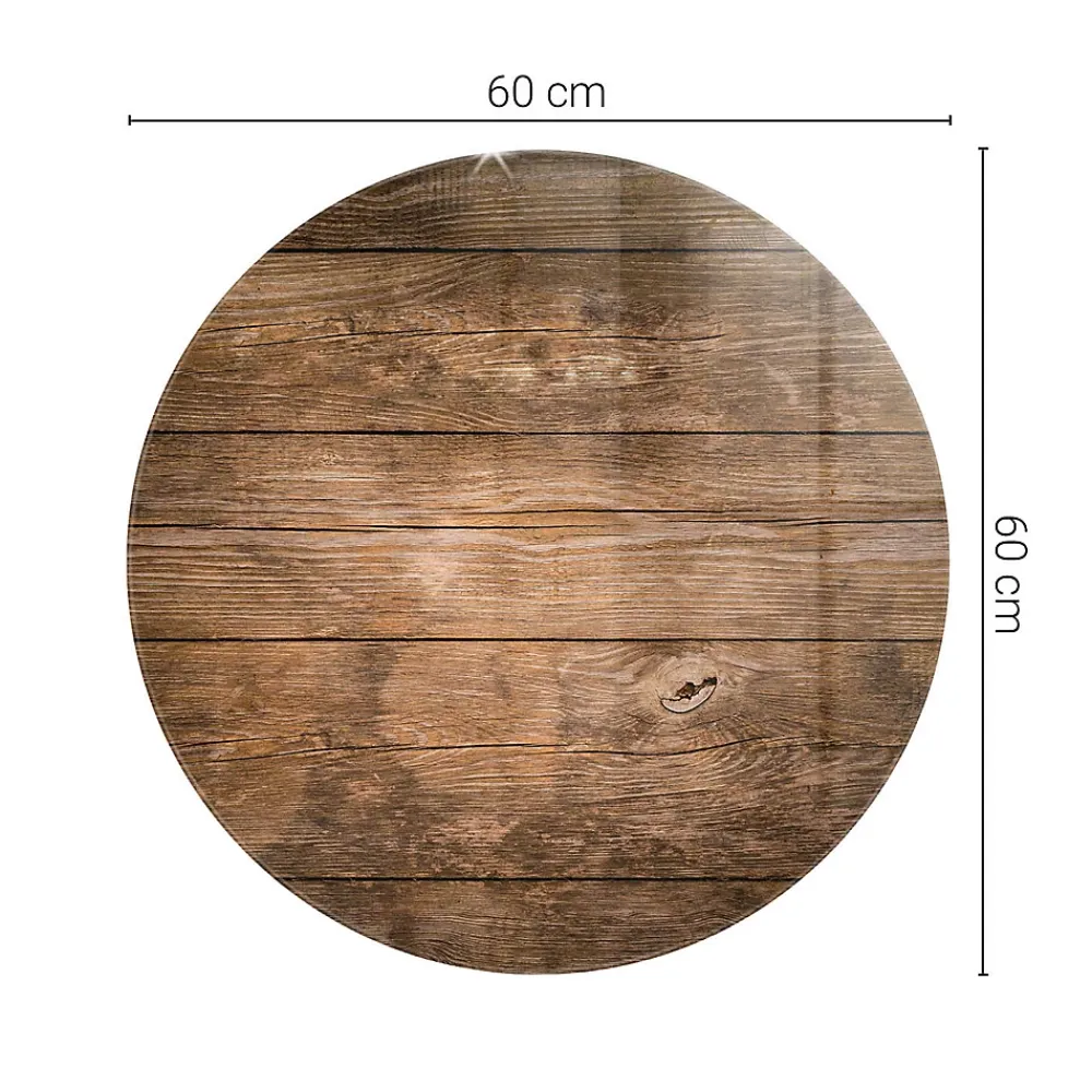 Tulup Plateau en verre trempé fi60 cm Structure de planches en bois- Plateau En Verre