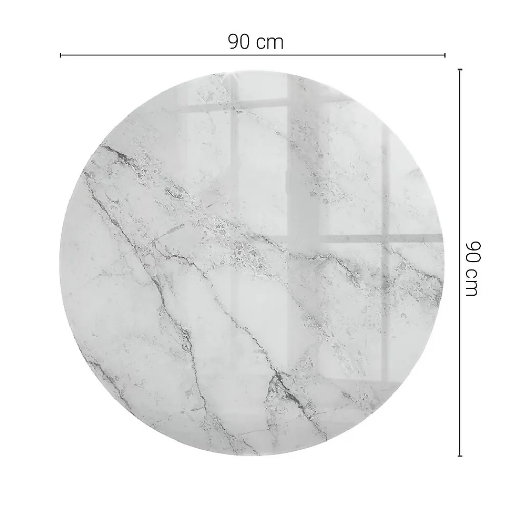 Tulup Plateau en verre trempé fi90 cm Motif de surface en marbre- Plateau En Verre