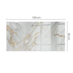 Tulup Plateau en verre trempé 100x50 cm Marbre élégant avec veines- Plateau En Verre