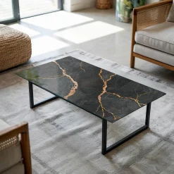 Tulup Plateau en verre trempé 120x60 cm Motif marbré avec veines- Plateau En Verre