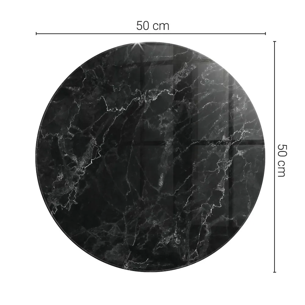 Tulup Plateau en verre trempé fi50 cm Motif de marbre veiné- Plateau En Verre