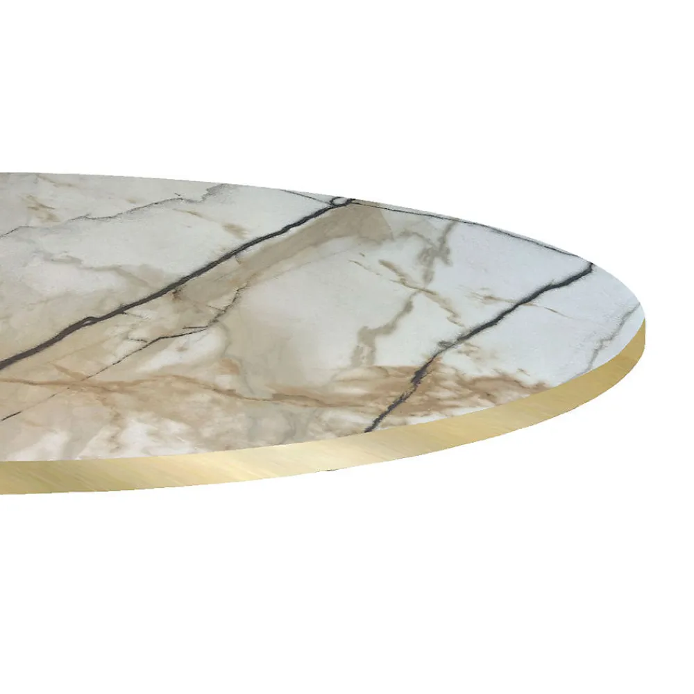 Restootab Plateau rond 120cm decor marbre calcuta chants laiton -- Panneau Bois, Osb, Mdf