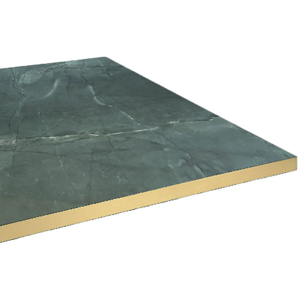 Restootab Plateau 90x90 decor marbre jade chants laiton -- Panneau Bois, Osb, Mdf