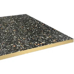 Restootab Plateau 90x90 decor terrazzo black chip chants laiton -- Panneau Bois, Osb, Mdf