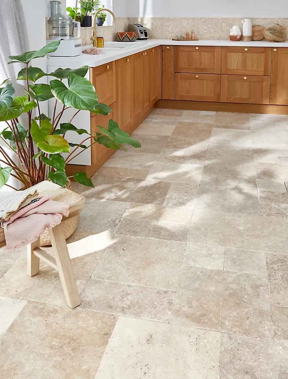 GoodHome Plinthe beige 8 x 40 cm Travertino pierre naturelle- Plinthe Pour Carrelage Sol|Travertin