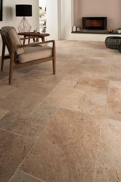 GoodHome Plinthe beige 8 x 40 cm Travertino pierre naturelle- Plinthe Pour Carrelage Sol|Travertin