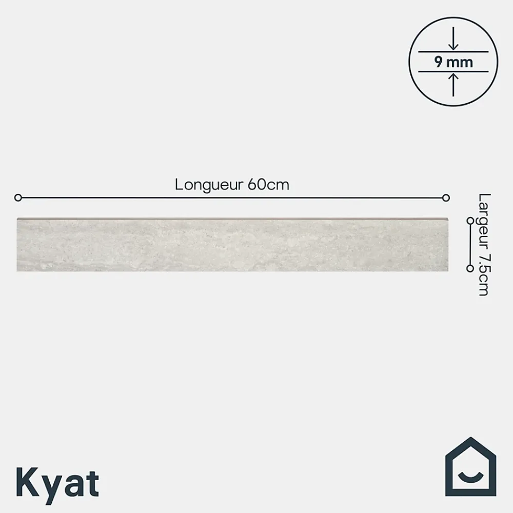GoodHome Plinthe Pour Carrelage Sol<Plinthe carrelage gris effet pierre L.60 x l.7,5 cm x ép.9 mm, Kyat