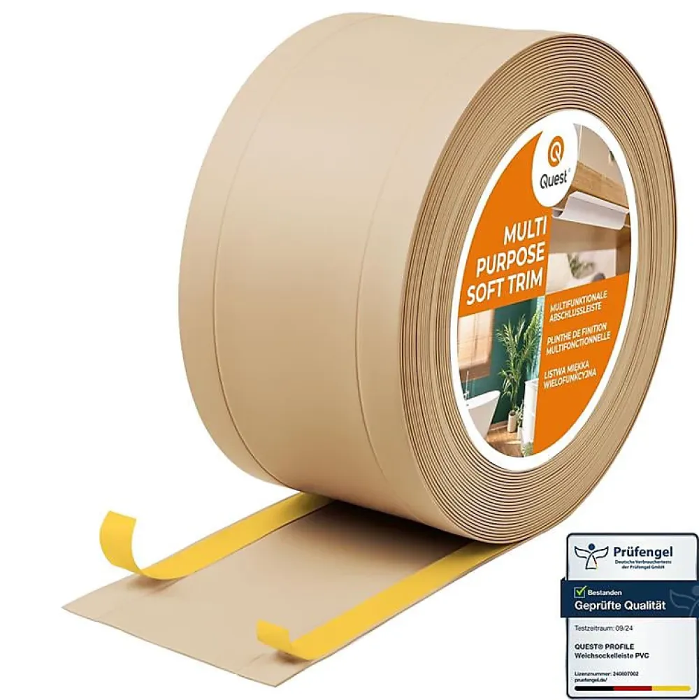 Quest Plinthe Pour Sol En Vinyle Et Pvc<Plinthe de finition W1 en PVC 6,en,1 75 mm, baguette autocollante, masquante, plinthe souple pour sol et mur, sablonneux, 15 m