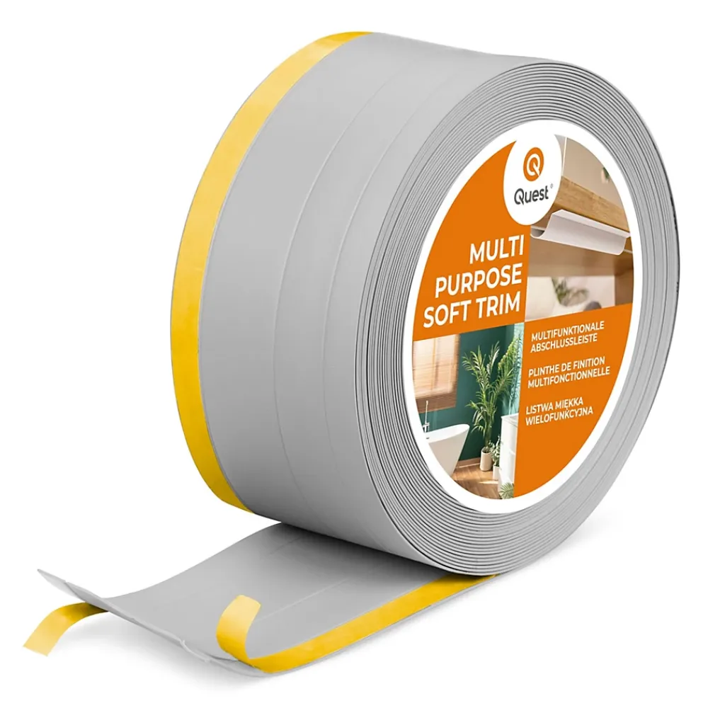 Quest Plinthe de finition W2 en PVC 4,en,1 120 mm, baguette autocollante, masquante, plinthe souple pour sol et mur, gris, 15 m- Plinthe Pour Sol En Vinyle Et Pvc