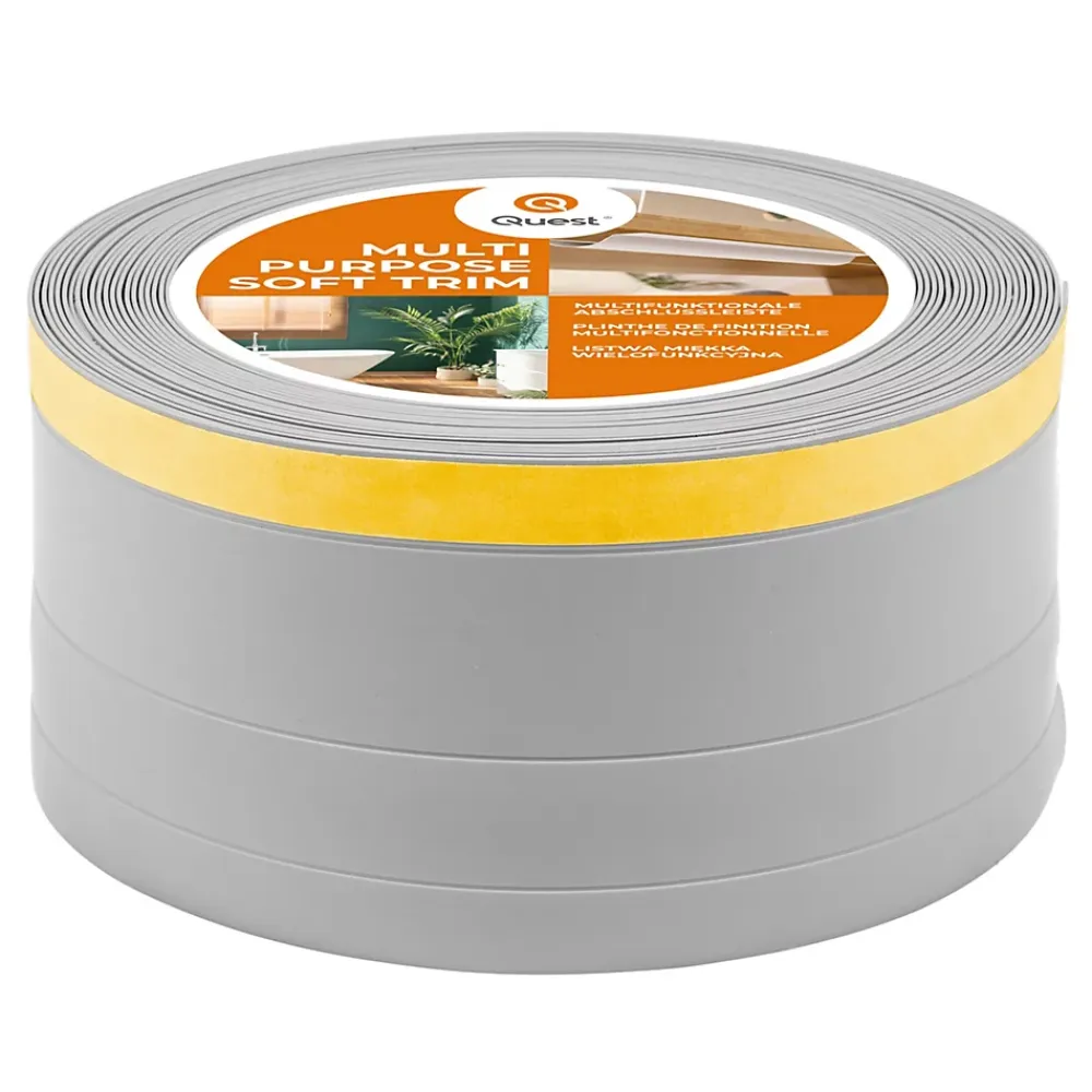 Quest Plinthe de finition W2 en PVC 4,en,1 120 mm, baguette autocollante, masquante, plinthe souple pour sol et mur, gris, 15 m- Plinthe Pour Sol En Vinyle Et Pvc