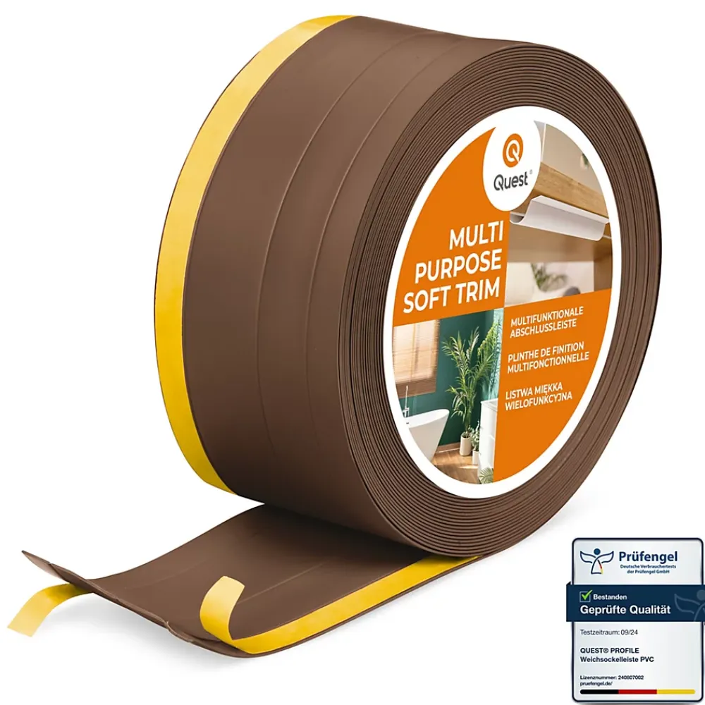 Quest Plinthe de finition W2 en PVC 4,en,1 120 mm, baguette autocollante, masquante, plinthe souple pour sol et mur, bronze, 25 m- Plinthe Pour Sol En Vinyle Et Pvc