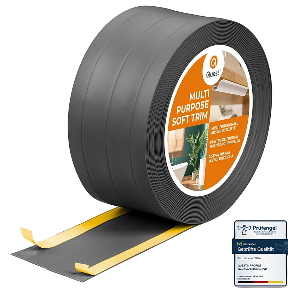 Quest Plinthe de finition W3 en PVC 4,en,1 95 mm, baguette autocollante, masquante, plinthe souple pour sol et mur, gris foncé, 10 m- Plinthe Pour Sol En Vinyle Et Pvc