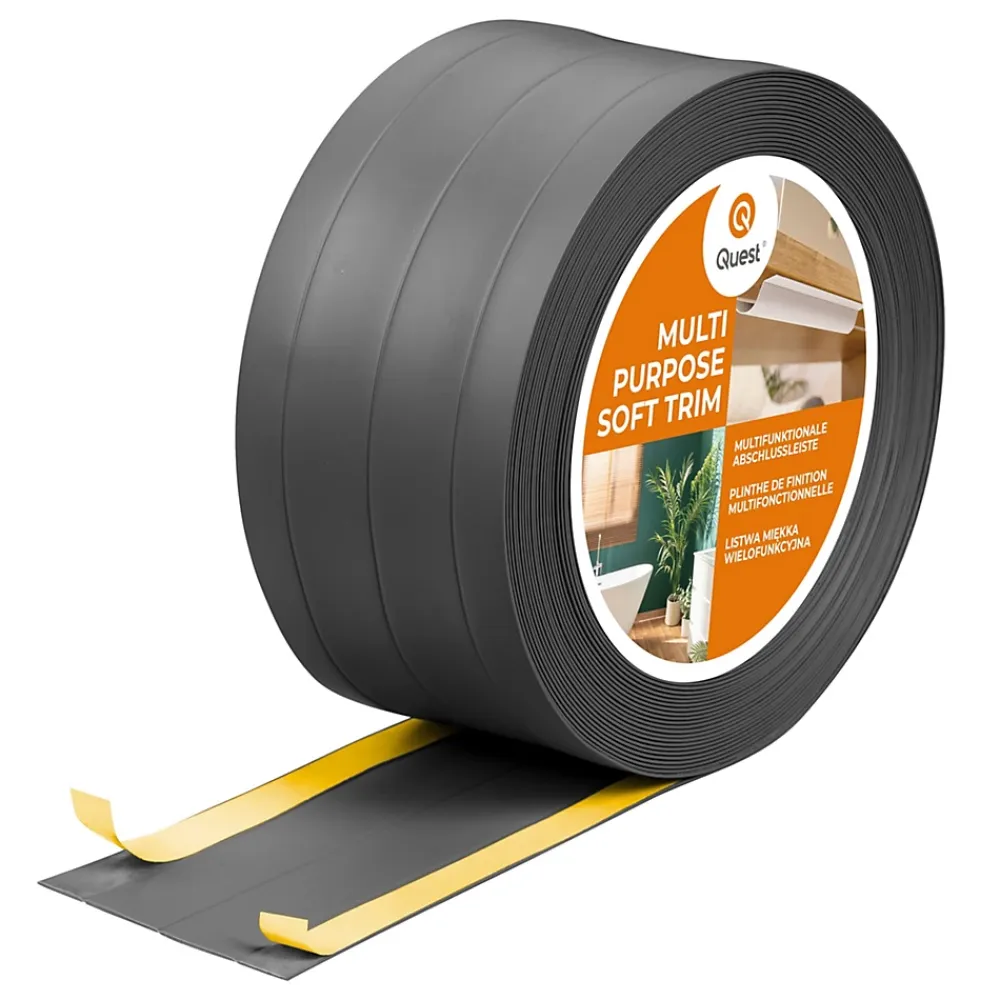 Quest Plinthe de finition W3 en PVC 4,en,1 95 mm, baguette autocollante, masquante, plinthe souple pour sol et mur, gris foncé, 10 m- Plinthe Pour Sol En Vinyle Et Pvc