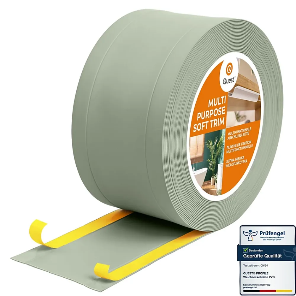 Quest Plinthe de finition W1 en PVC 6,en,1 75 mm, baguette autocollante, masquante, plinthe souple pour sol et mur, vert clair, 5 m- Plinthe Pour Sol En Vinyle Et Pvc