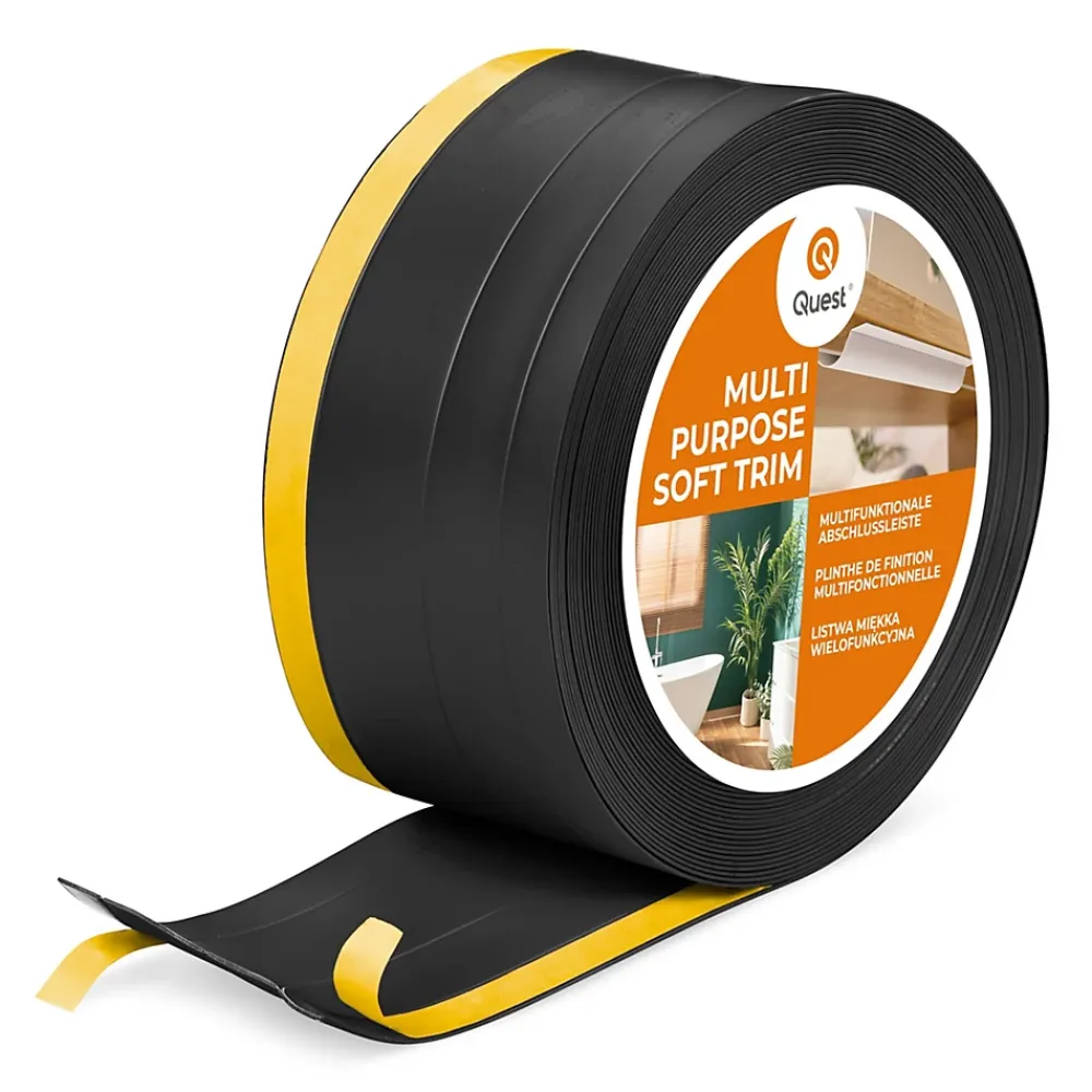 Quest Plinthe de finition W2 en PVC 4,en,1 120 mm, baguette autocollante, masquante, plinthe souple pour sol et mur, noir, 10 m- Plinthe Pour Sol En Vinyle Et Pvc