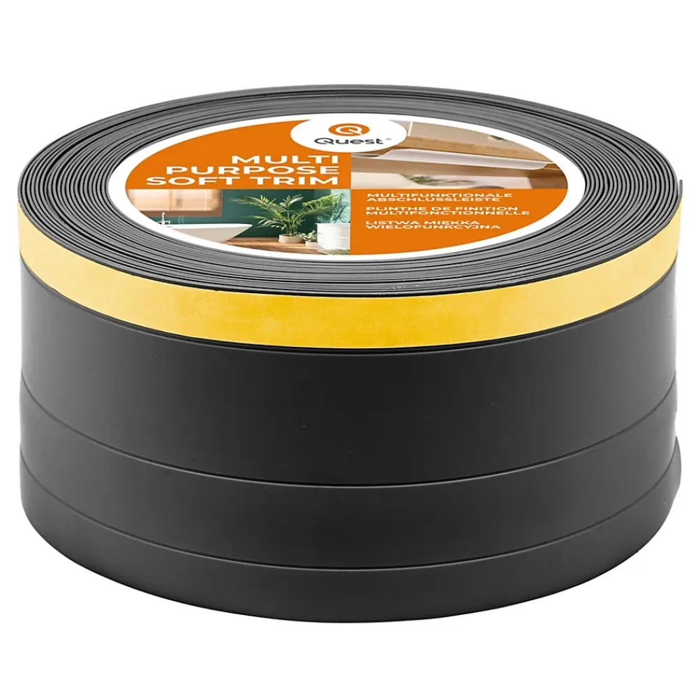 Quest Plinthe de finition W2 en PVC 4,en,1 120 mm, baguette autocollante, masquante, plinthe souple pour sol et mur, noir, 10 m- Plinthe Pour Sol En Vinyle Et Pvc