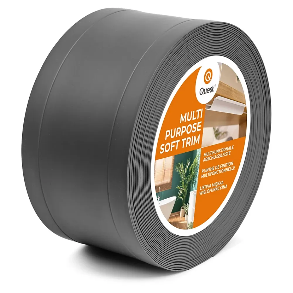 Quest Plinthe de finition W1 en PVC 6,en,1 120 mm, baguette autocollante, masquante, plinthe souple pour sol et mur, gris foncé, 5 m- Plinthe Pour Sol En Vinyle Et Pvc