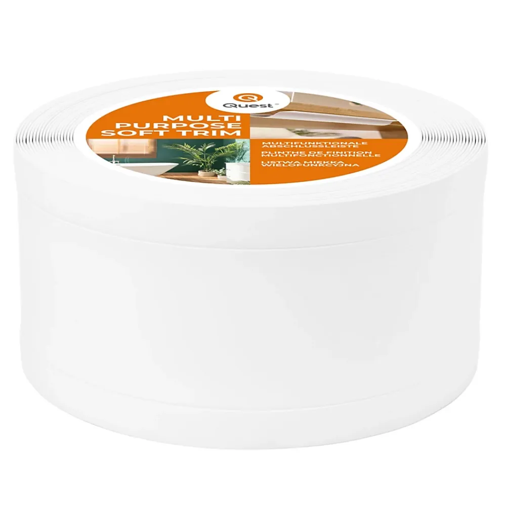 Quest Plinthe de finition W1 en PVC 6,en,1 95 mm, baguette autocollante, masquante, plinthe souple pour sol et mur, blanc, 5 m- Plinthe Pour Sol En Vinyle Et Pvc
