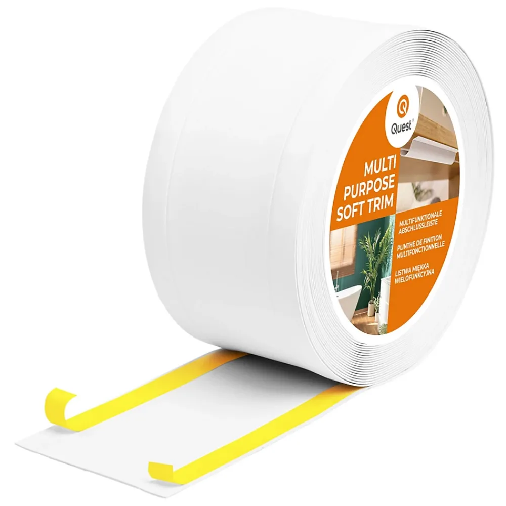 Quest Plinthe de finition W1 en PVC 6,en,1 95 mm, baguette autocollante, masquante, plinthe souple pour sol et mur, blanc, 5 m- Plinthe Pour Sol En Vinyle Et Pvc