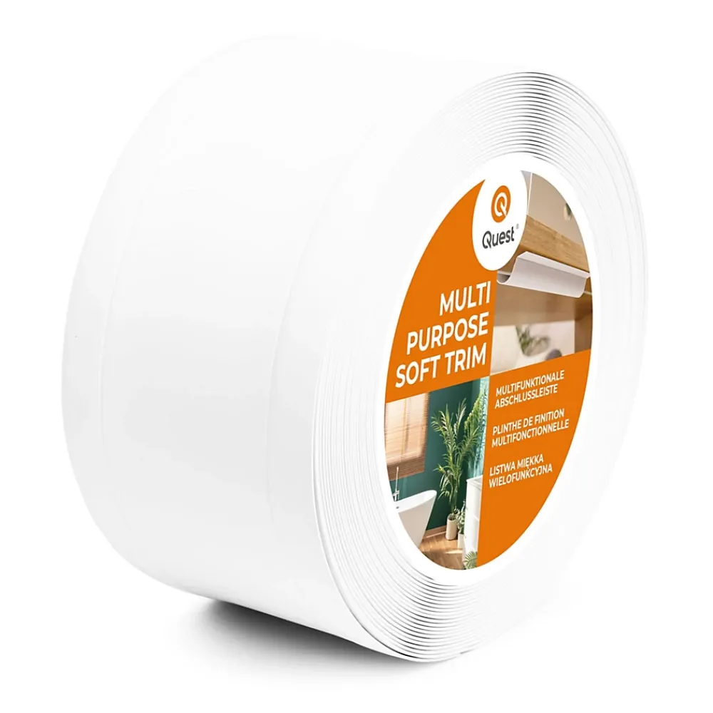 Quest Plinthe de finition W1 en PVC 6,en,1 95 mm, baguette autocollante, masquante, plinthe souple pour sol et mur, blanc, 5 m- Plinthe Pour Sol En Vinyle Et Pvc