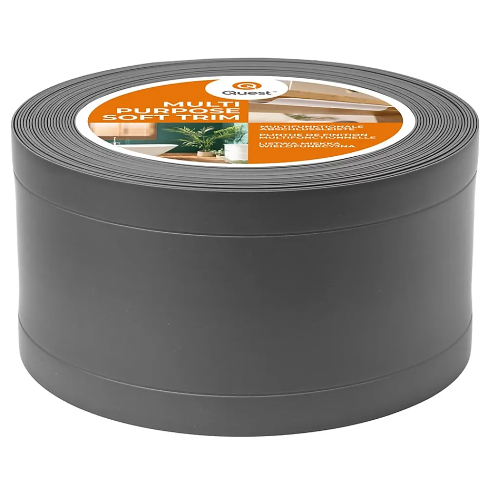 Quest Plinthe de finition W1 en PVC 6,en,1 120 mm, baguette autocollante, masquante, plinthe souple pour sol et mur, gris foncé, 15 m- Plinthe Pour Sol En Vinyle Et Pvc