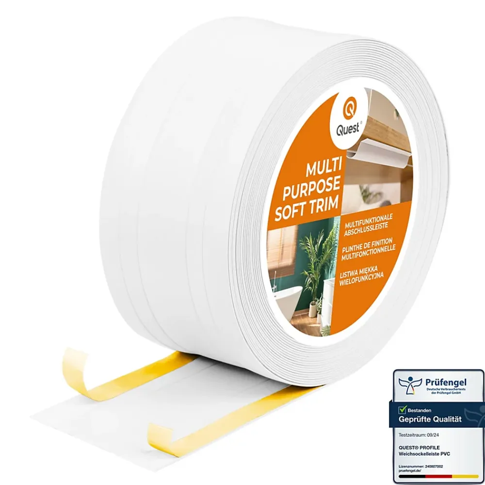 Quest Plinthe de finition W4 en PVC 2,en,1 110 mm, baguette autocollante, masquante, plinthe souple pour sol et mur, blanc, 10 m- Plinthe Pour Sol En Vinyle Et Pvc