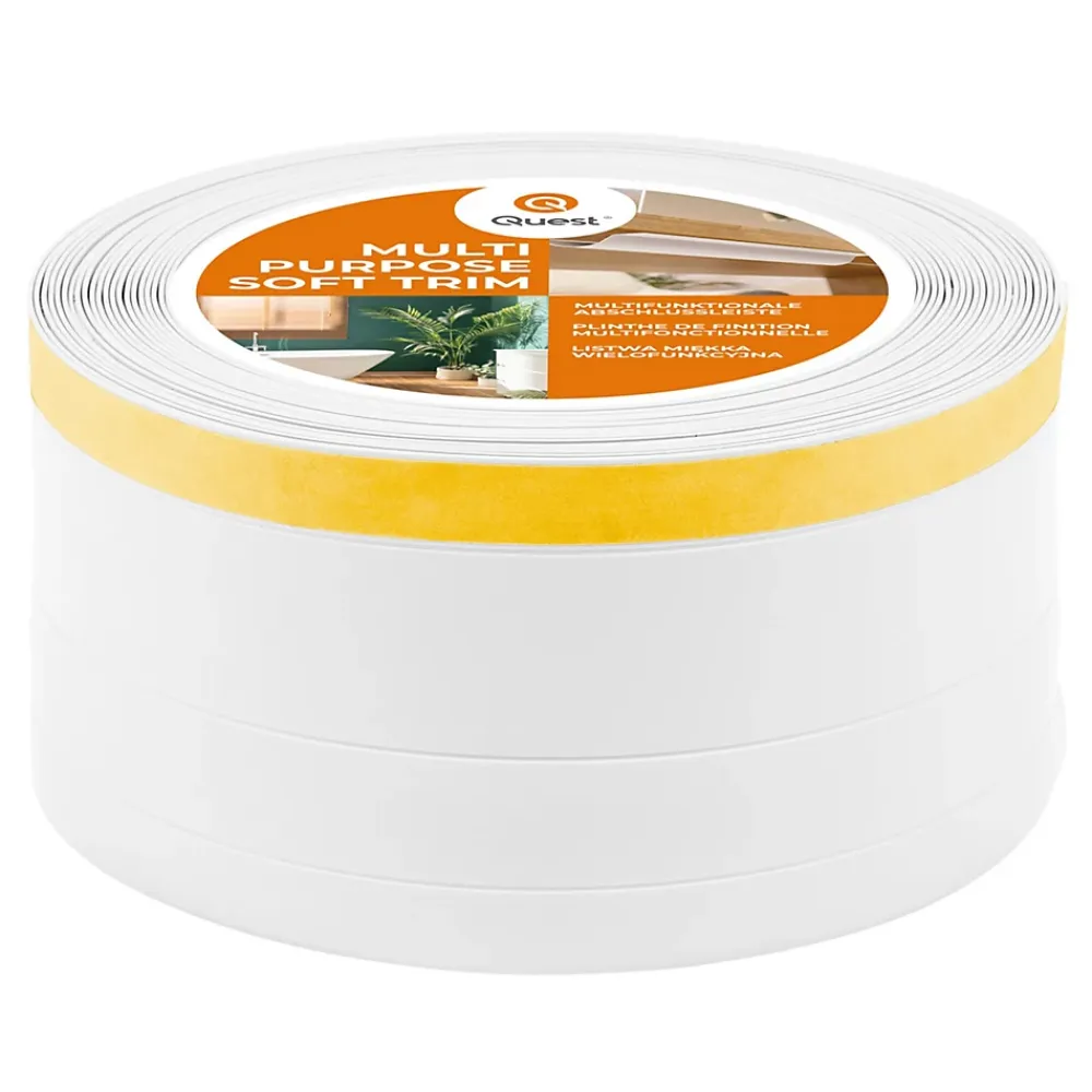 Quest Plinthe de finition W2 en PVC 4,en,1 120 mm, baguette autocollante, masquante, plinthe souple pour sol et mur, blanc, 5 m- Plinthe Pour Sol En Vinyle Et Pvc