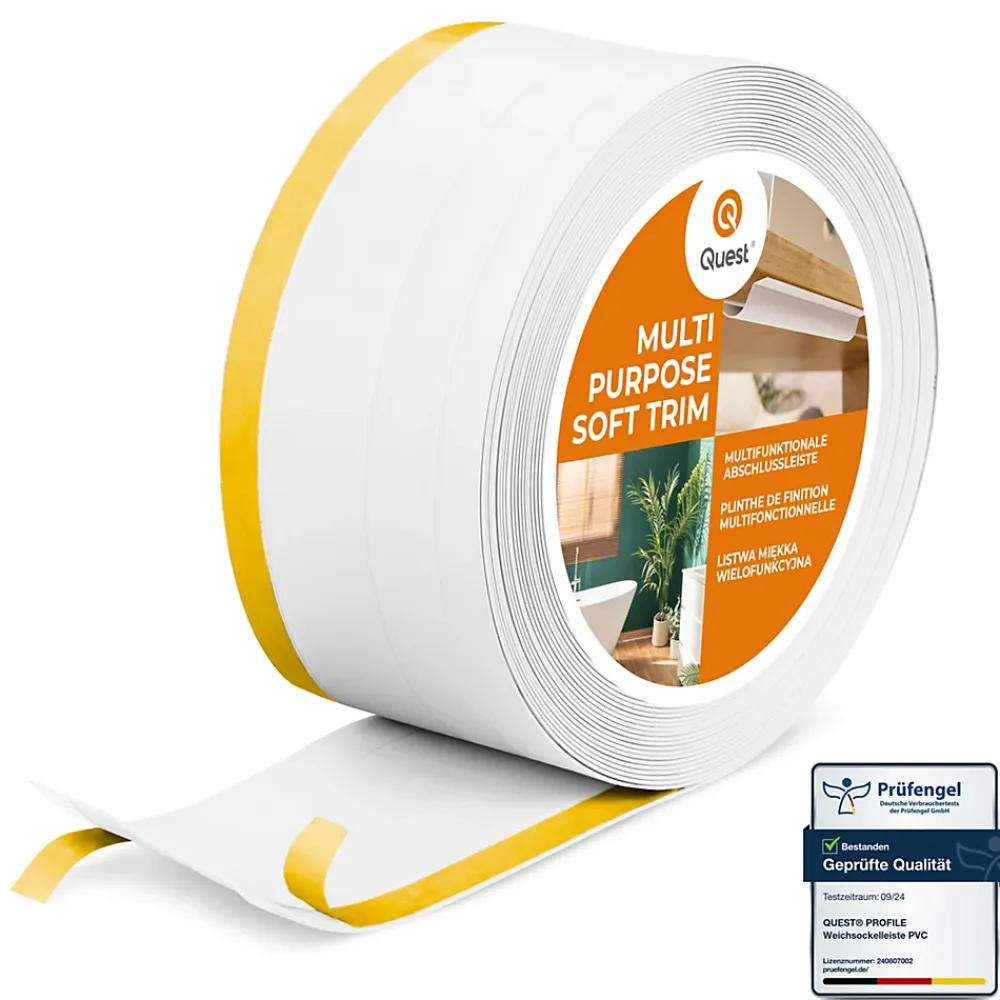 Quest Plinthe de finition W2 en PVC 4,en,1 120 mm, baguette autocollante, masquante, plinthe souple pour sol et mur, blanc, 5 m- Plinthe Pour Sol En Vinyle Et Pvc