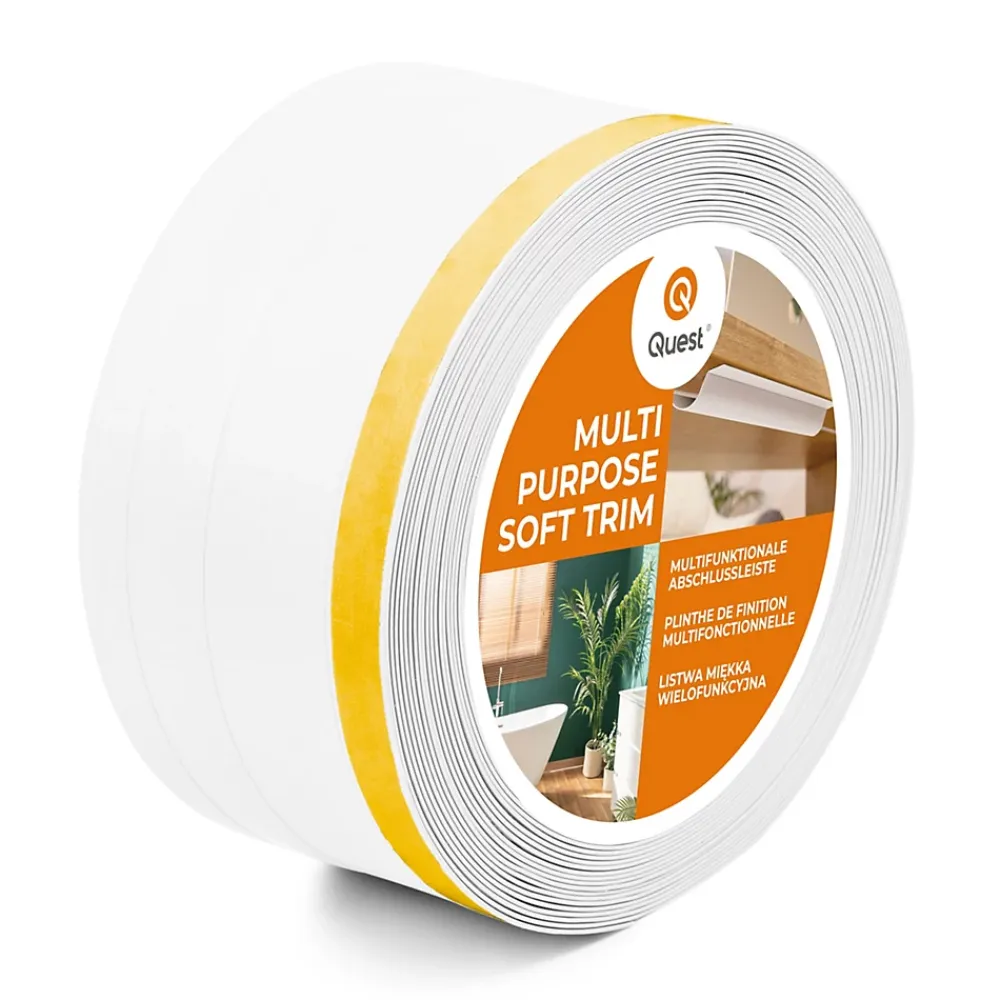 Quest Plinthe de finition W2 en PVC 4,en,1 120 mm, baguette autocollante, masquante, plinthe souple pour sol et mur, blanc, 5 m- Plinthe Pour Sol En Vinyle Et Pvc
