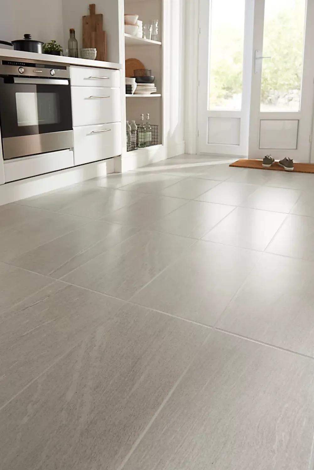 GoodHome Plinthe en carrelage blanc effet pierre satin L.60 x l.8 cm x ép.9,3 mm, Natural- Plinthe Pour Carrelage Sol
