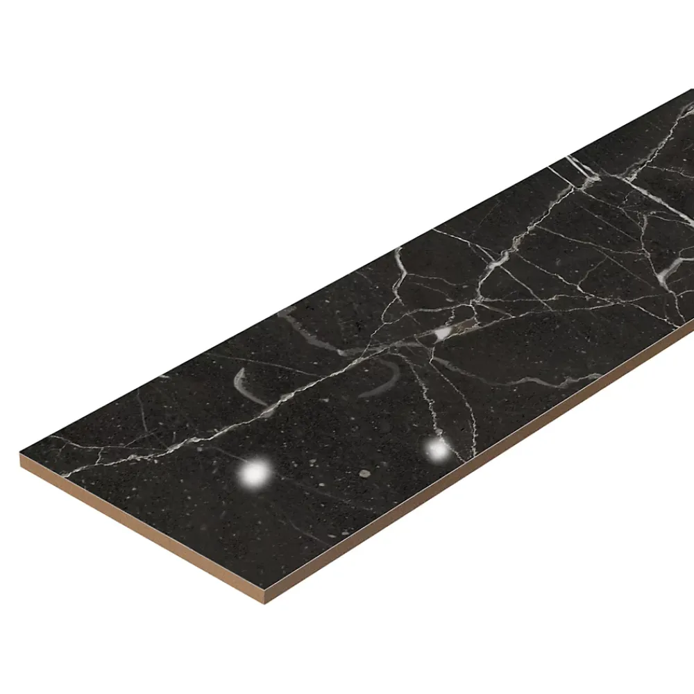 GoodHome Plinthe Pour Carrelage Sol<Plinthe en carrelage effet marbre anthracite brillant L.60,8 x l.7 cm x ép.8,5 mm, Aruma