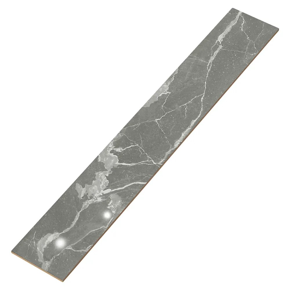GoodHome Plinthe Pour Carrelage Sol<Plinthe en carrelage effet marbre gris brillant L.60 x l.7,5 x ép.8,5 mm, Aruma