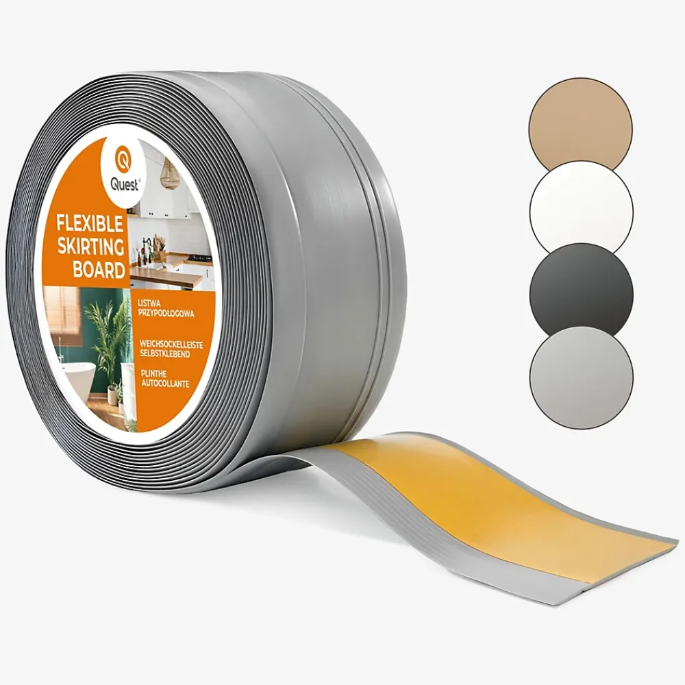 Quest Plinthe en PVC autocollante, plinthe flexible DEKOR, 70x20mm, noir, 70x20 mm, 10 m- Plinthe Pour Sol En Vinyle Et Pvc
