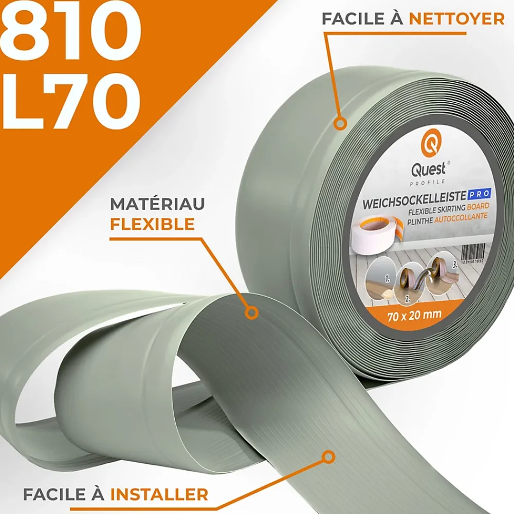 Quest Plinthe en PVC Flexible 70x20mm, 1m, Plinthe Souple et Élastique pour Finitions et Surfaces de Jonction, vert clair- Plinthe Pour Sol En Vinyle Et Pvc