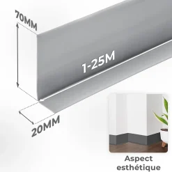 Quest Plinthe Pour Sol En Vinyle Et Pvc<Plinthe en PVC Flexible 70x20mm, 1m, Plinthe Souple et Élastique pour Finitions et Surfaces de Jonction, gris