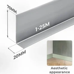 Quest Plinthe Pour Sol En Vinyle Et Pvc<Plinthe en PVC Flexible 70x20mm, 1m, Plinthe Souple et Élastique pour Finitions et Surfaces de Jonction, gris