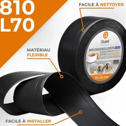Quest Plinthe Pour Sol En Vinyle Et Pvc<Plinthe en PVC Flexible 70x20mm, 1m, Plinthe Souple et Élastique pour Finitions et Surfaces de Jonction, noir