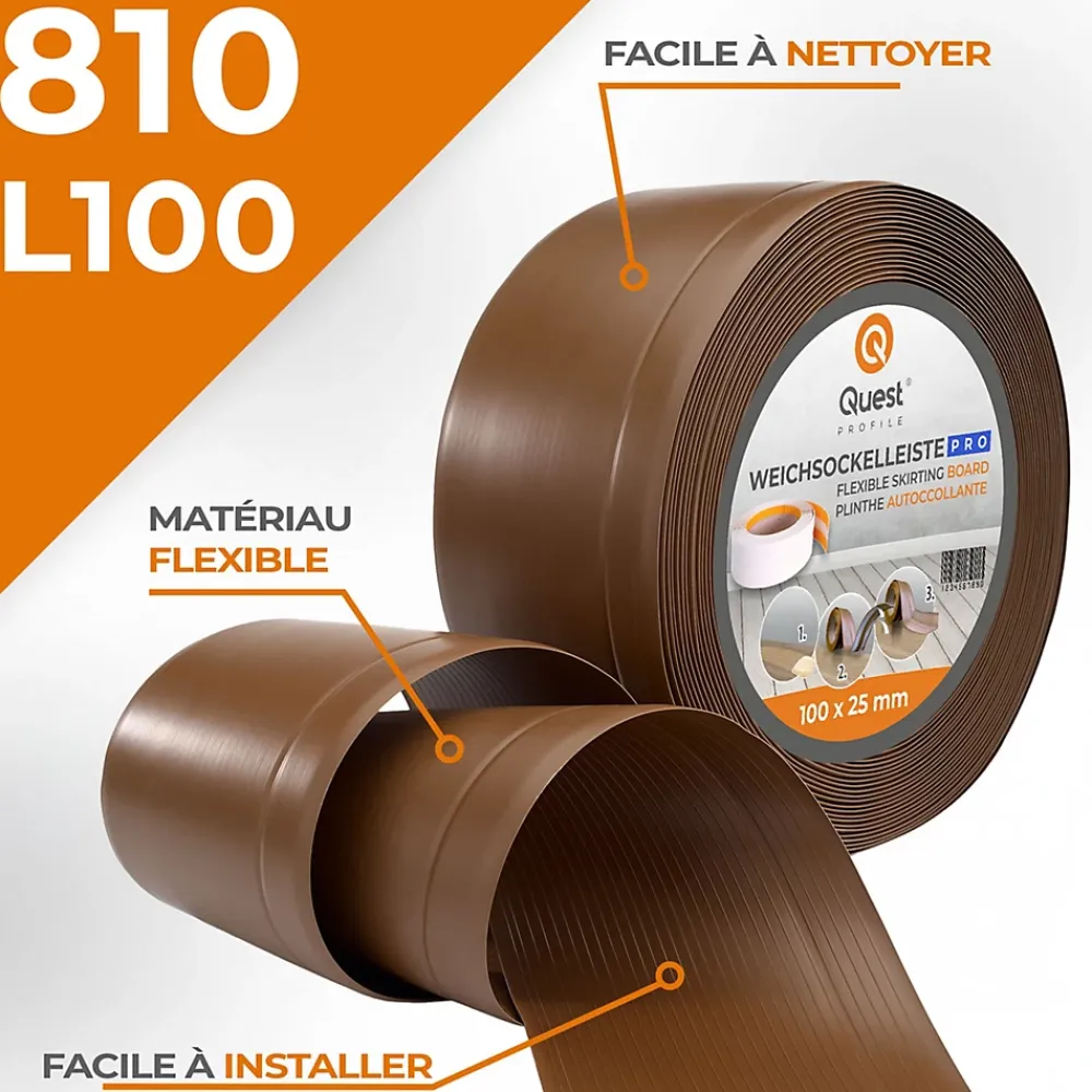 Quest Plinthe en PVC Flexible 100x25mm, 20m, Plinthe Souple et Élastique pour Finitions et Surfaces de Jonction, bronze- Plinthe Pour Sol En Vinyle Et Pvc