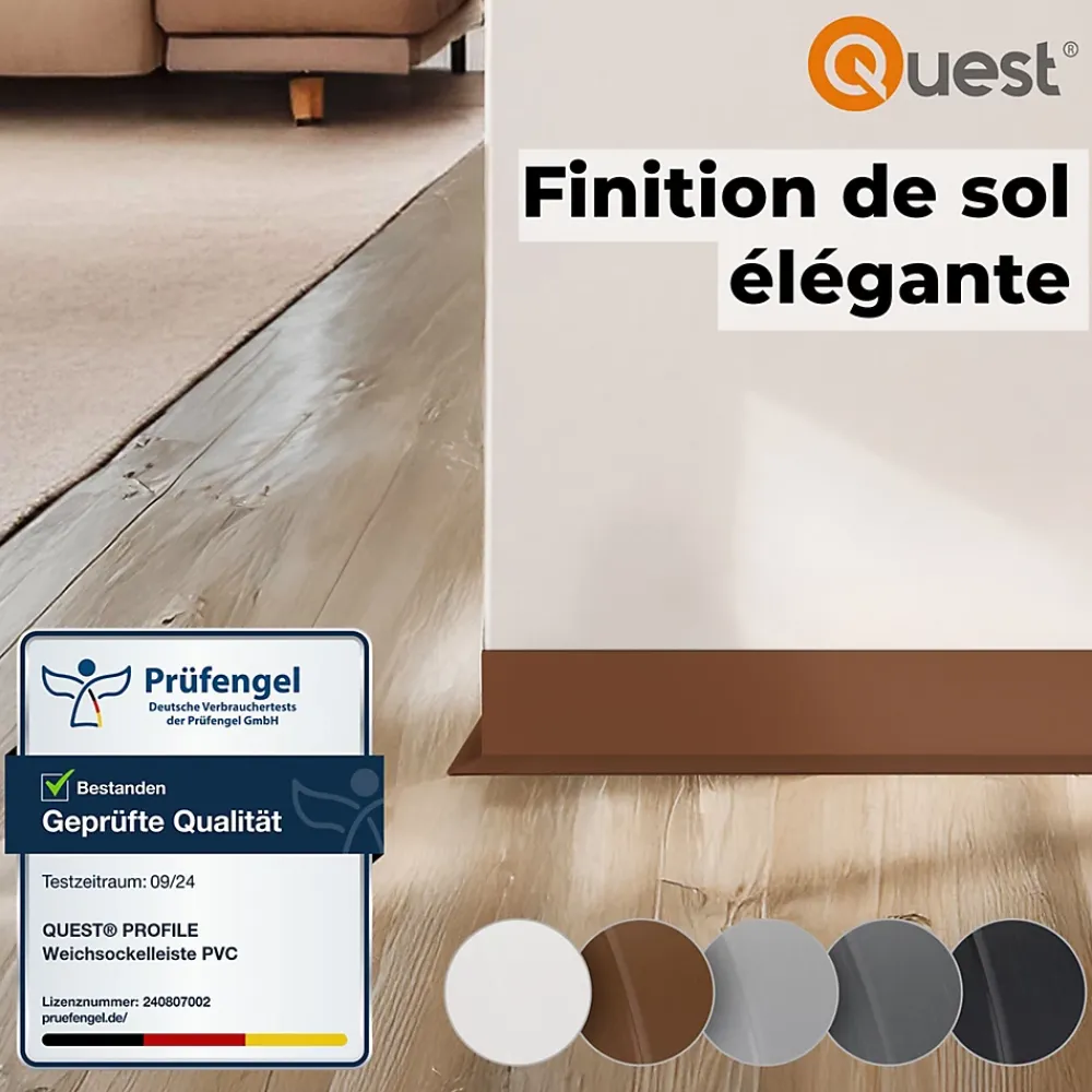 Quest Plinthe Pour Sol En Vinyle Et Pvc<Plinthe en PVC Flexible 100x25mm, 20m, Plinthe Souple et Élastique pour Finitions et Surfaces de Jonction, noir