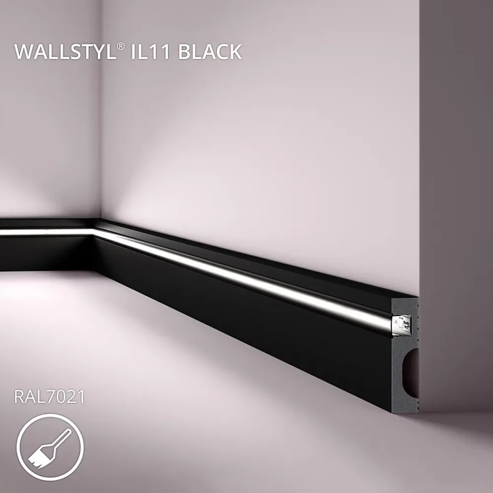 Noel & Marquet Plinthe NMC WALLSTYL IL11 BLACK Moulure décorative Moulure en stuc Éclairage indirect- Plinthe Pour Parquet Et Stratifié