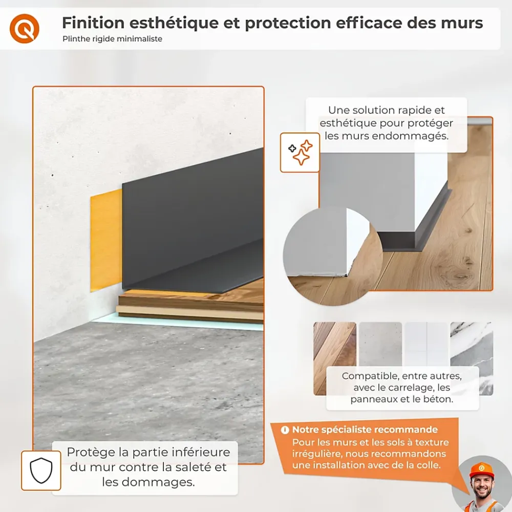 Quest Plinthe PVC rigide 35x18 mm, Plinthe murale autocollante, decorative, 200 cm, marron- Plinthe Pour Sol En Vinyle Et Pvc