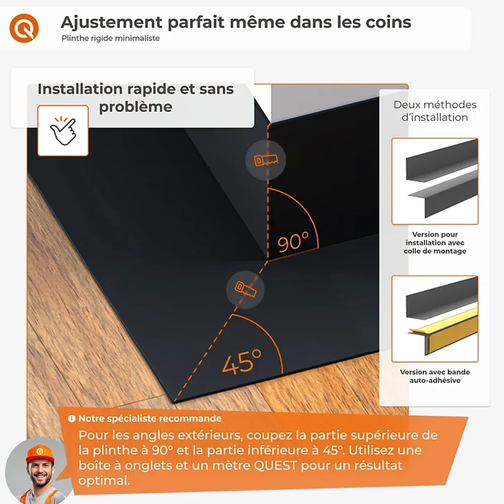 Quest Plinthe Pour Sol En Vinyle Et Pvc<Plinthe PVC rigide 20x20 mm, Plinthe murale décorative, 200 cm, noir